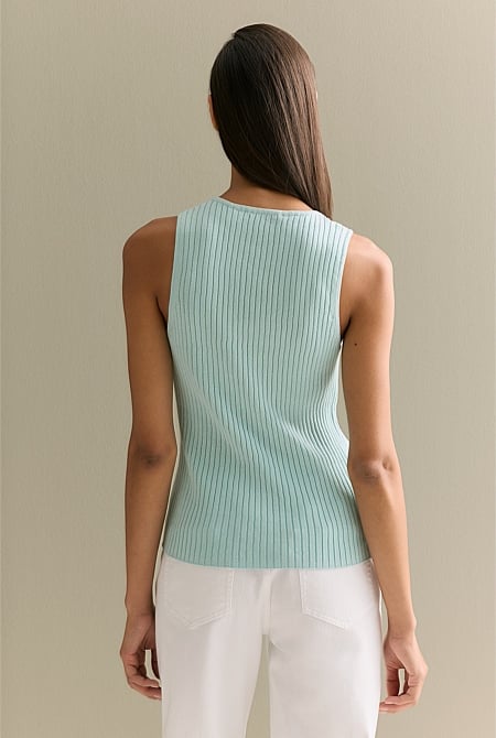 Mercerised Cotton Rib V Neck Tank