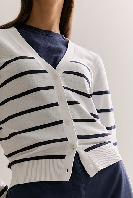 Mercerised Cotton Jersey Stripe Cardigan