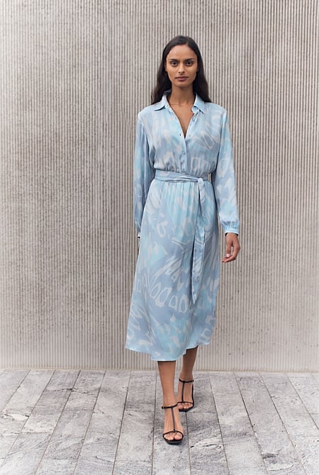 Butterfly Blouson Sleeve Shirt Dress