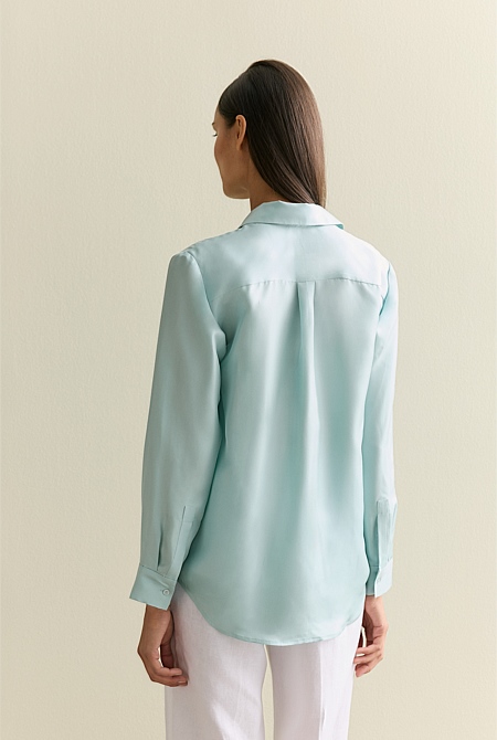 Silk Twill Concealed Placket Shirt