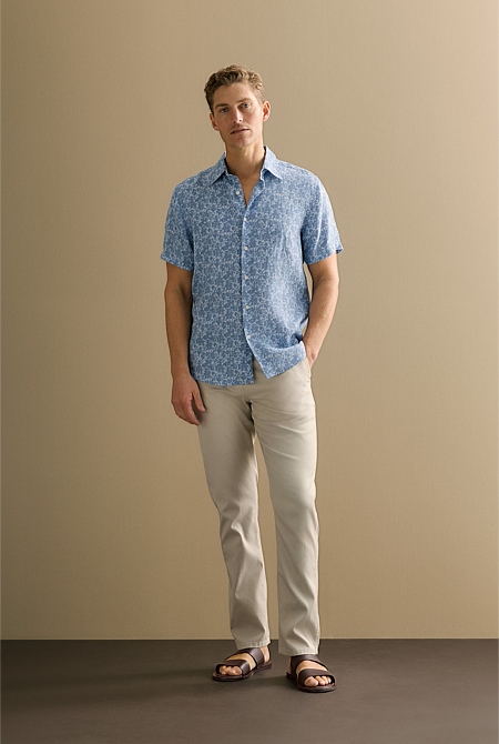 Regular Fit Linen Floral Short Sleeve Shirt