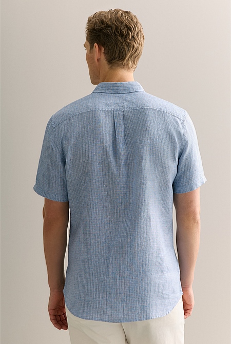 Regular Fit Yarn Dyed Linen Basket Grid Shirt