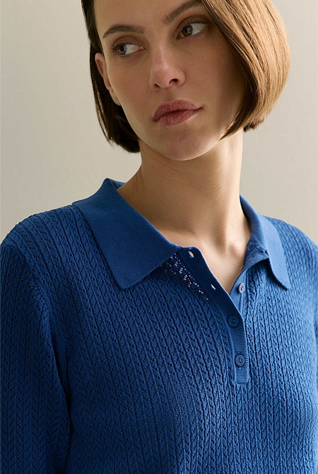 Mercerised Lace Knit Polo