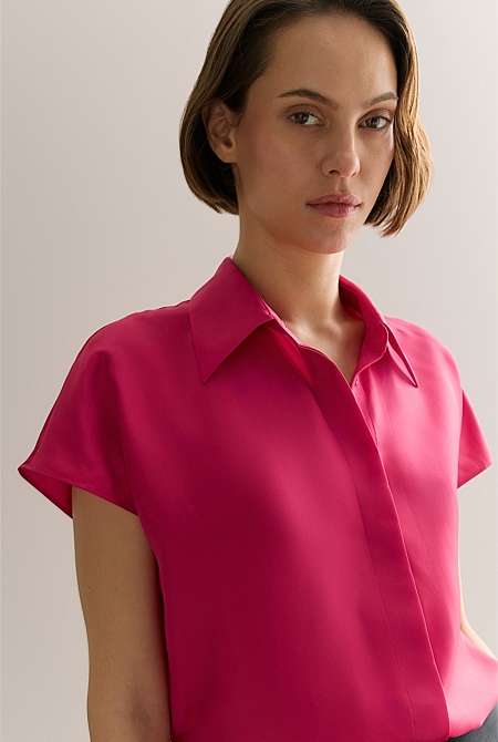 Silk Twill Cap Sleeve Shirt