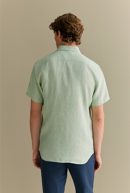 Regular Fit Delave Linen End on End Short Sleeve Shirt