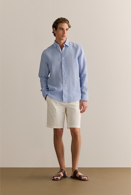 Regular Fit Yarn Dyed Linen Grid Shirt