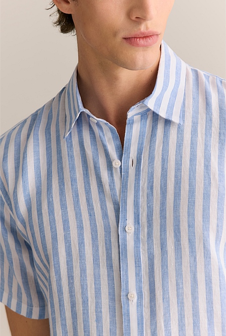 Regular Fit Linen Bengal Stripe Short Sleeve Shirt