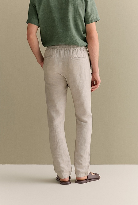 Yarn Dyed Linen Cotton Pull On Pant