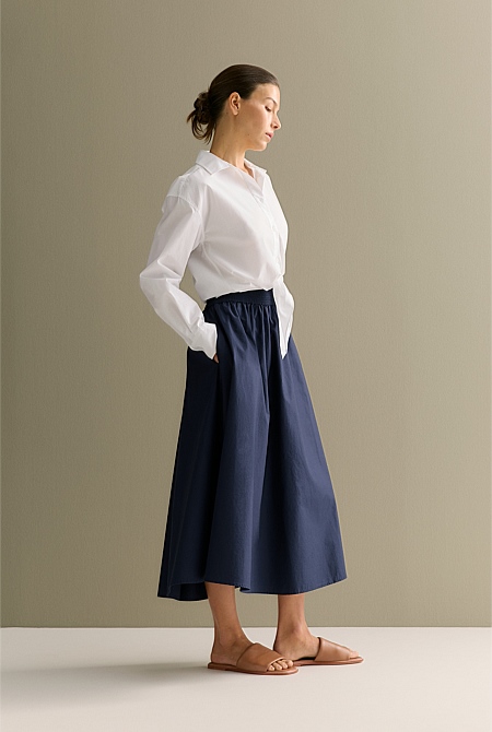 Cotton Poplin Pull On Skirt