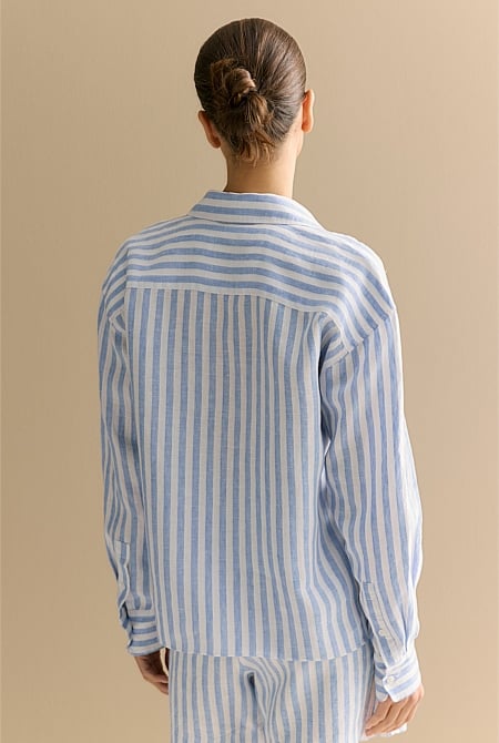 Yarn Dyed Linen Stripe Tie Front Shirt