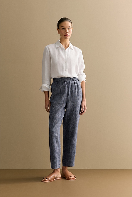 Linen End on End Stripe Pull On Pant