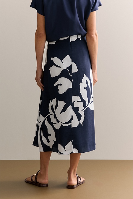 Palm Print Pleat Detail Skirt