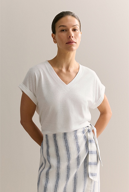 Linen Cotton V Neck T-shirt