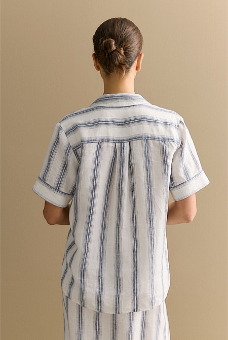 Linen Shadow Stripe Camp Shirt