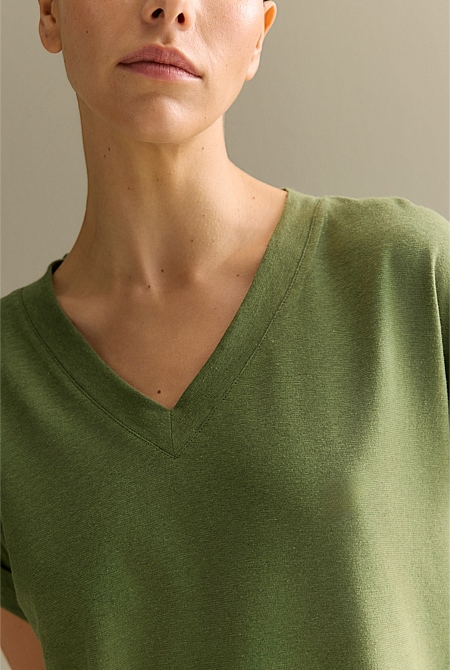 Linen Cotton V Neck T-shirt