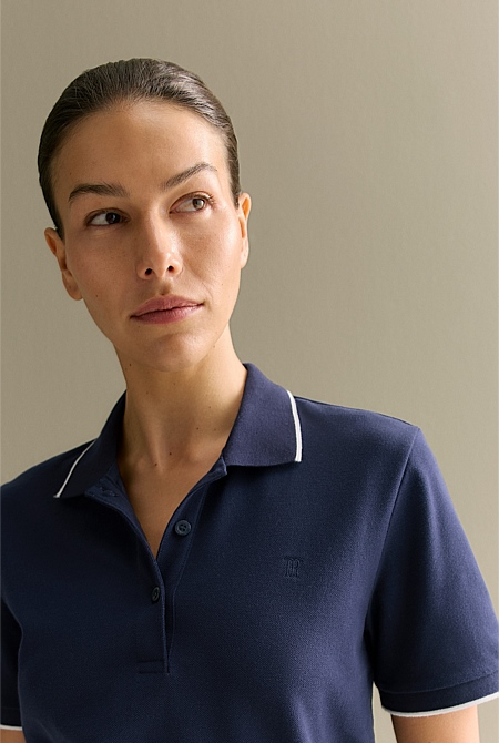 Australian Cotton Pique Tipped Monogram Polo