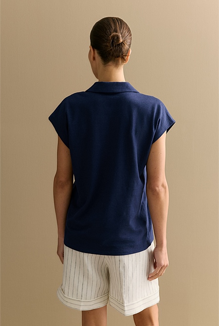 Linen Cotton V Neck Polo