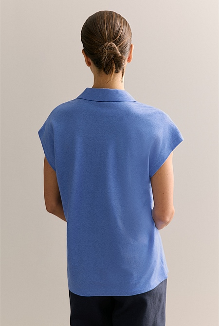 Linen Cotton V Neck Polo