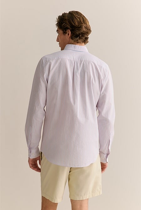 Regular Fit Cotton Seersucker Stripe Shirt