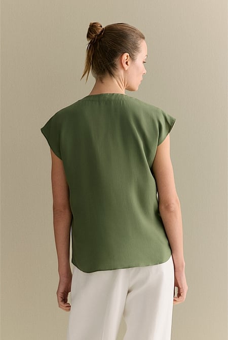 Modal Gather Detail Cap Sleeve Blouse