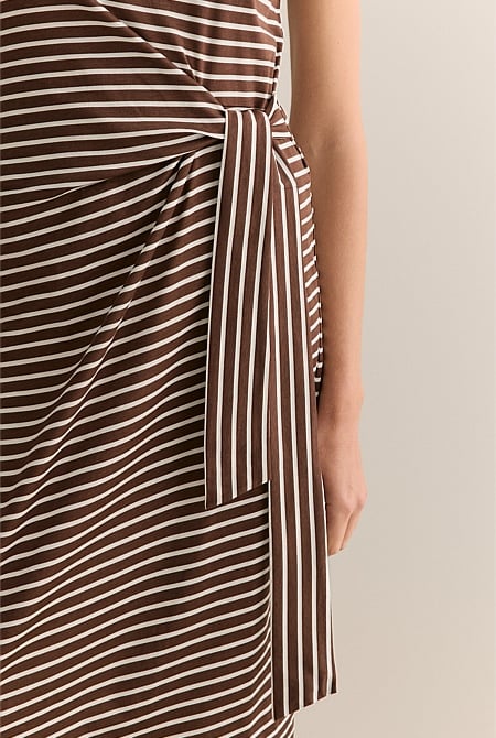 Cotton Interlock Stripe Gathered Tank Dress