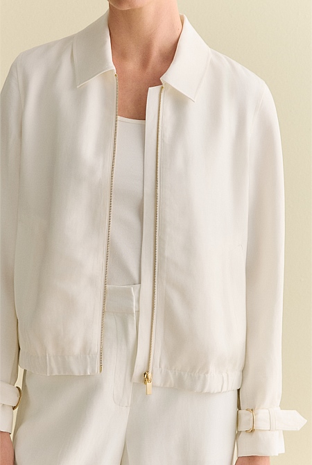 Draped Zip Through Blouson Jacket