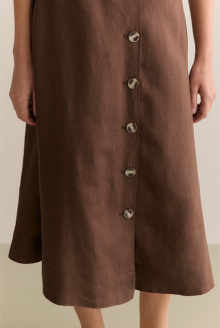 Linen Button Detail Skirt