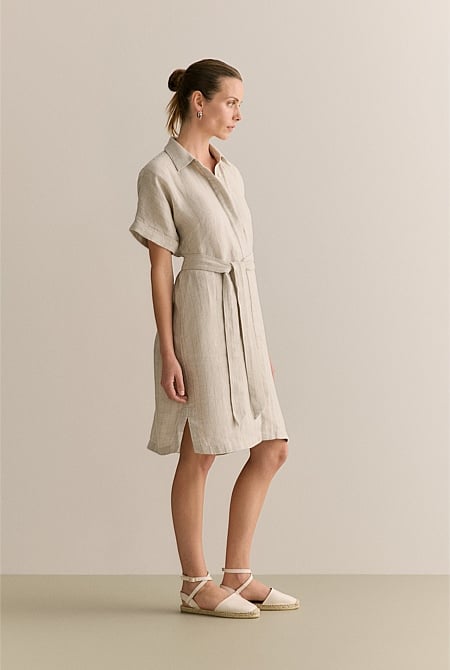 Linen Short Sleeve Shirt Dress