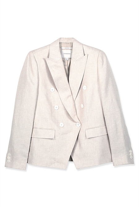 Yarn Dyed Linen Blend Double-Breasted Blazer