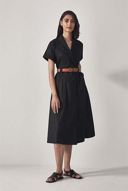 Cc Linen Wrap Dress Black