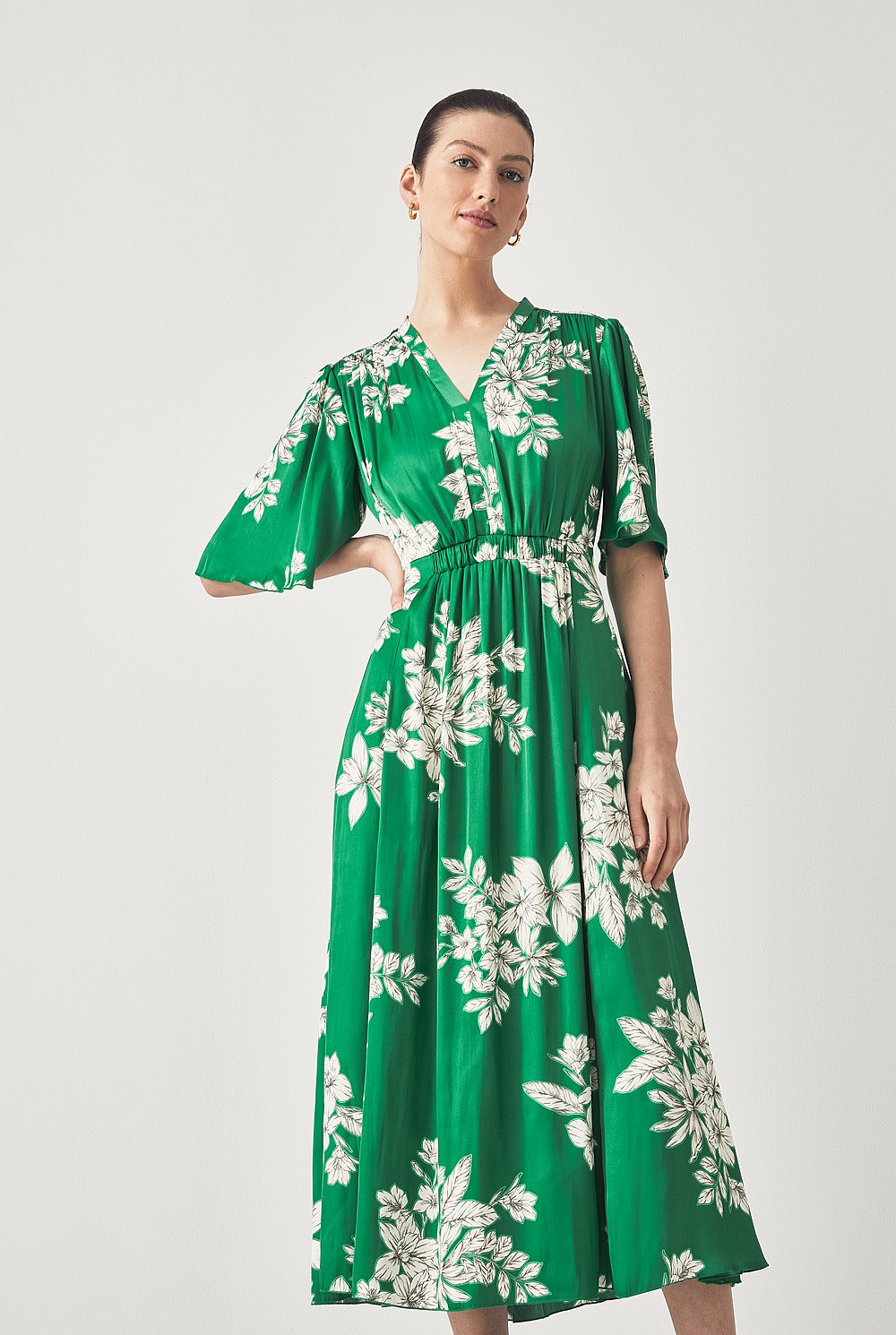 Summer Botanical Flutter Sleeve Dress