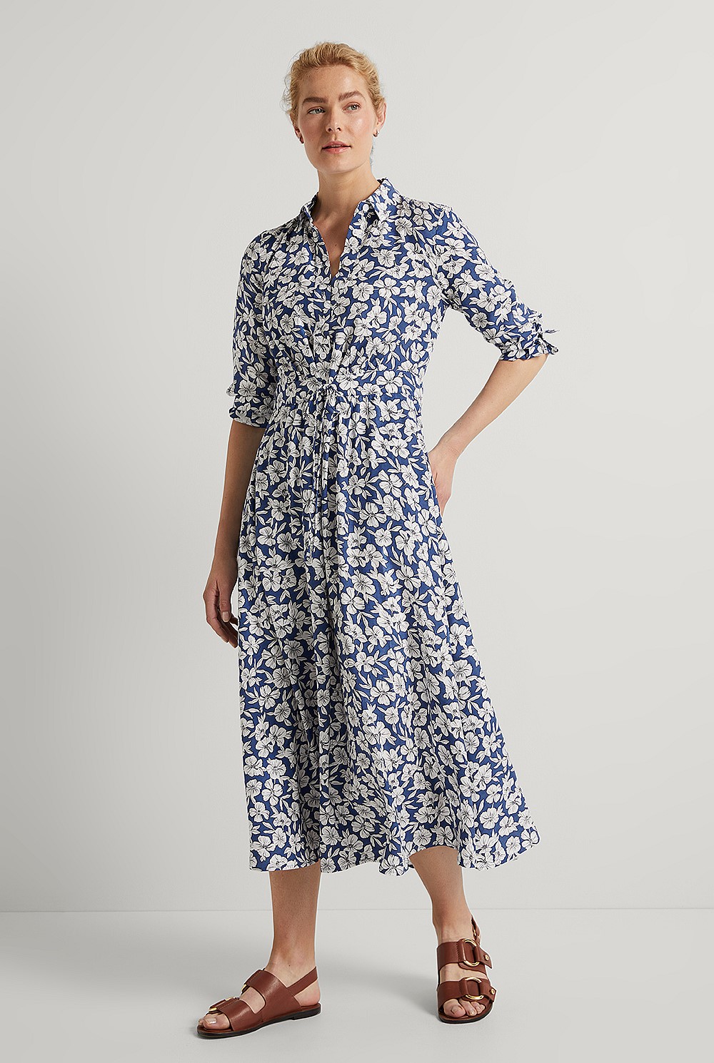 Modal Stencil Floral Shirt Dress