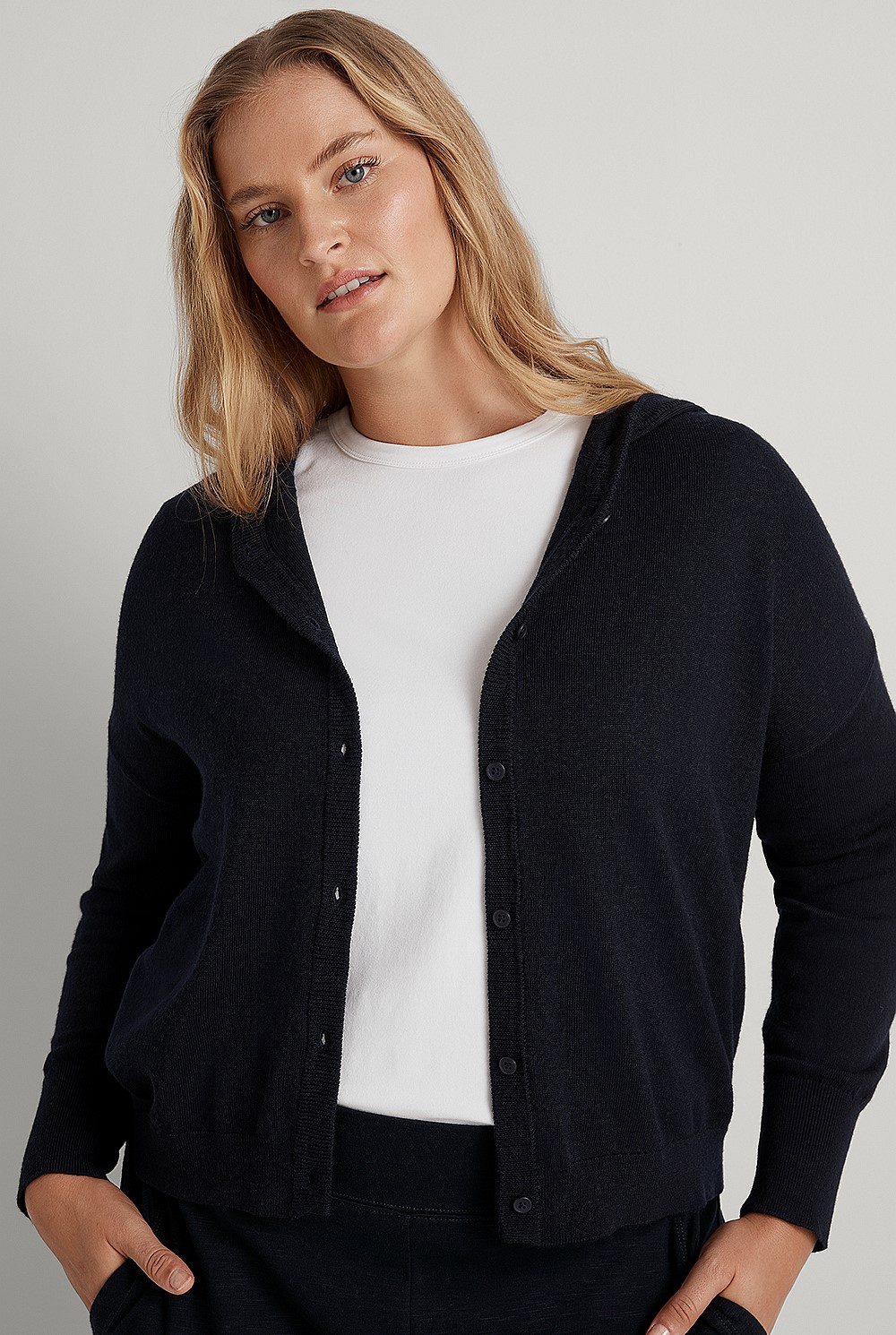 Merino Draped Hooded Cardigan