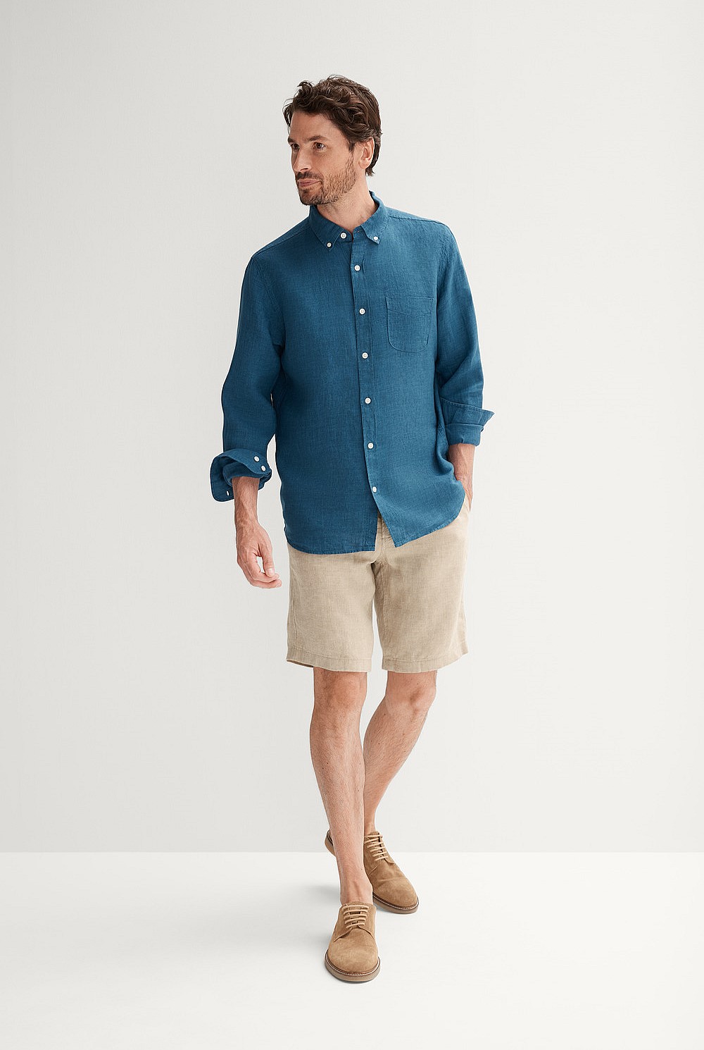 Regular Fit Delave Linen Long Sleeve Shirt