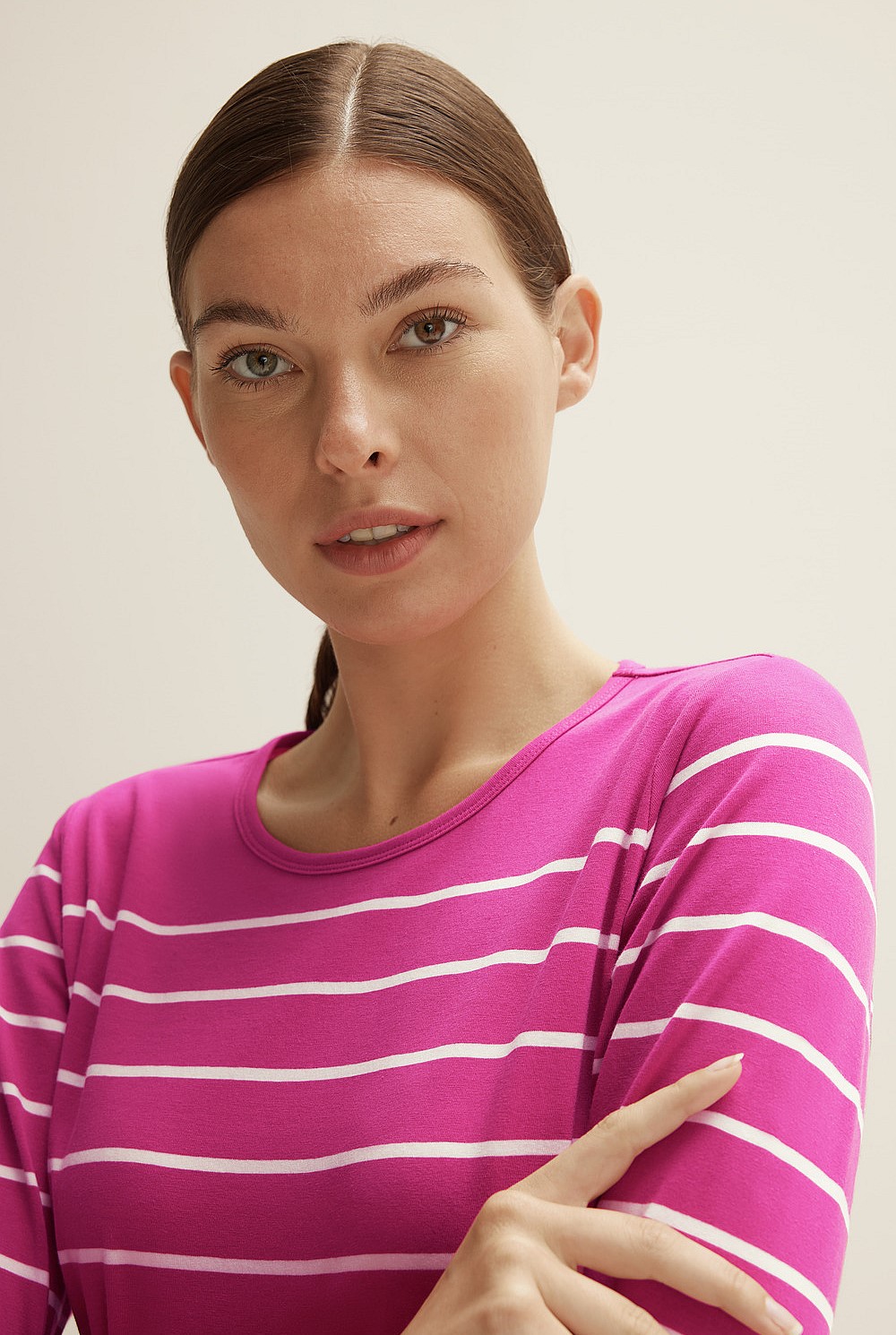 Organic Cotton Stripe 3/4 Sleeve T-Shirt