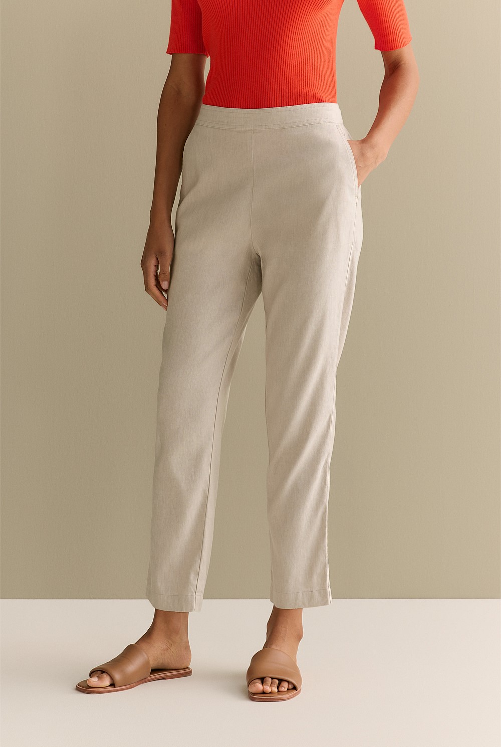 Yarn Dyed Stretch Linen Blend Pull On Pant