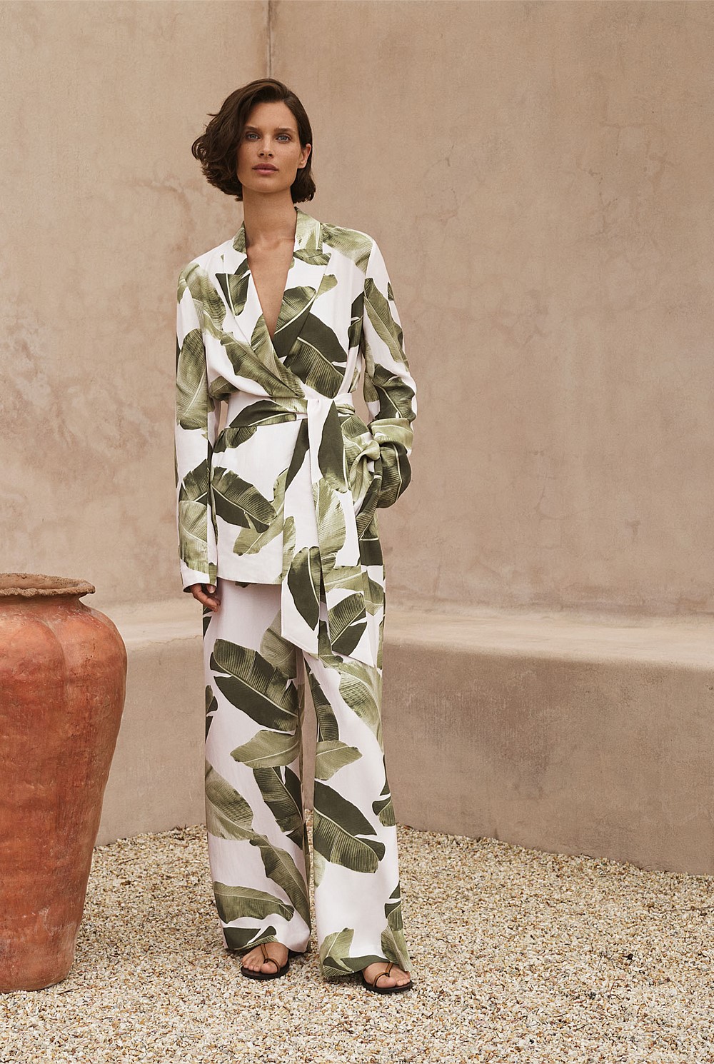 Palm Leaf Print Draped Pant
