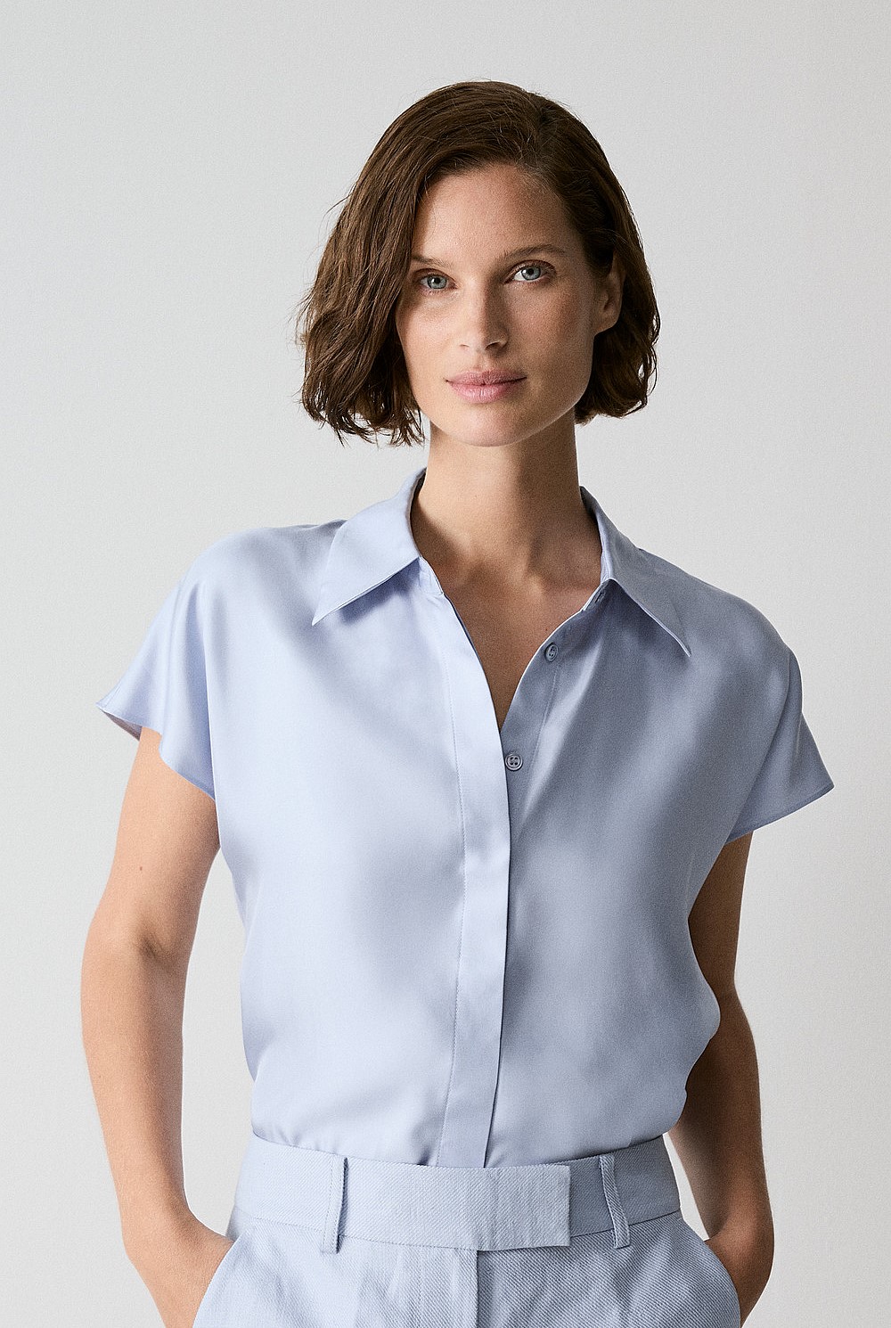 Silk Twill Cap Sleeve Shirt