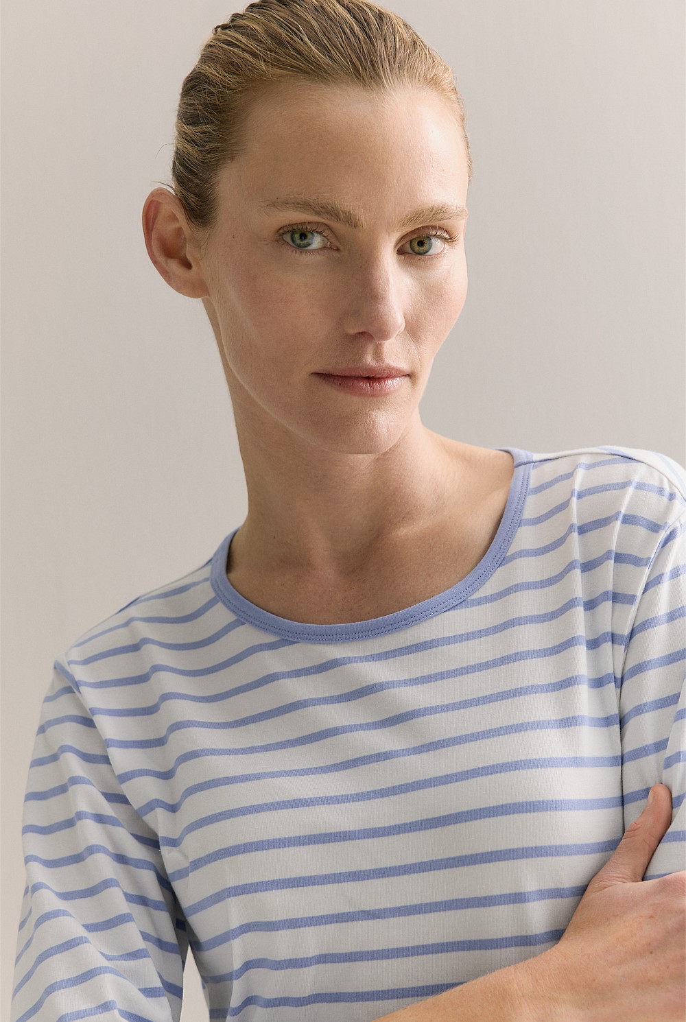 Cotton Stripe 3/4 Sleeve T-shirt