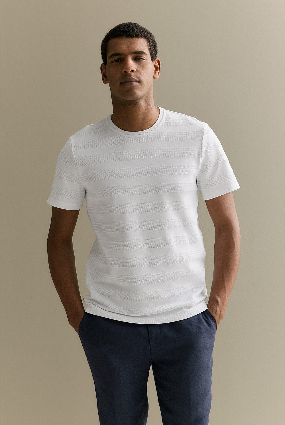 Cotton Jacquard Textured Stripe T-shirt