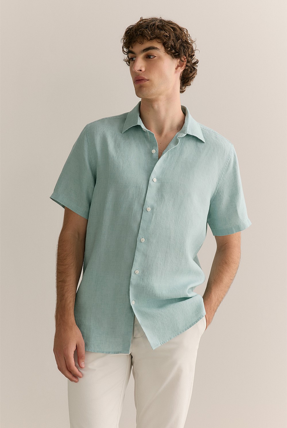 Regular Fit Delave Linen Short Sleeve Shirt