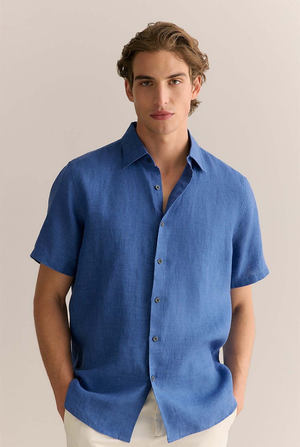 Regular Fit Delave Linen Short Sleeve Shirt