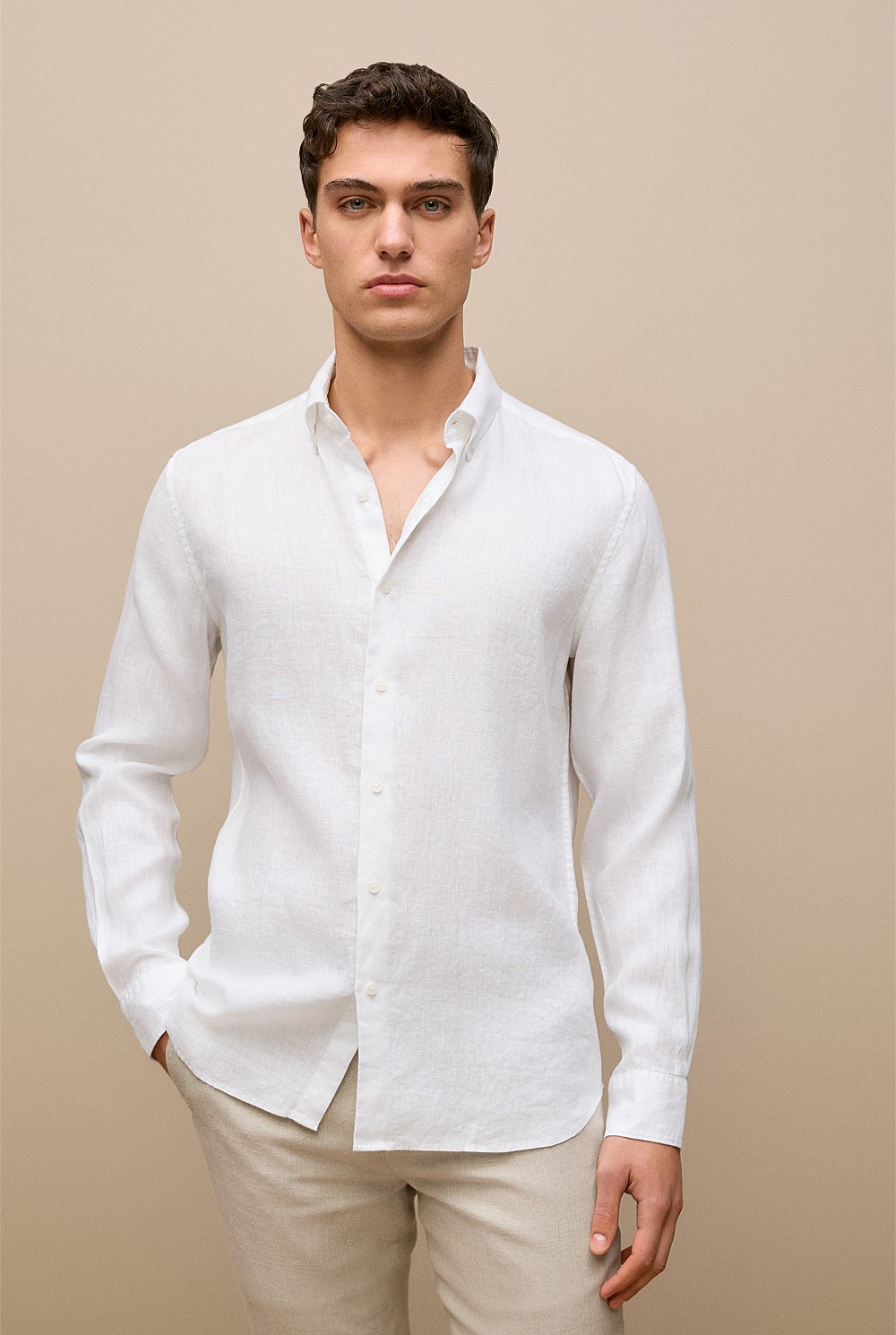 Tailored Fit Linen Long Sleeve Shirt