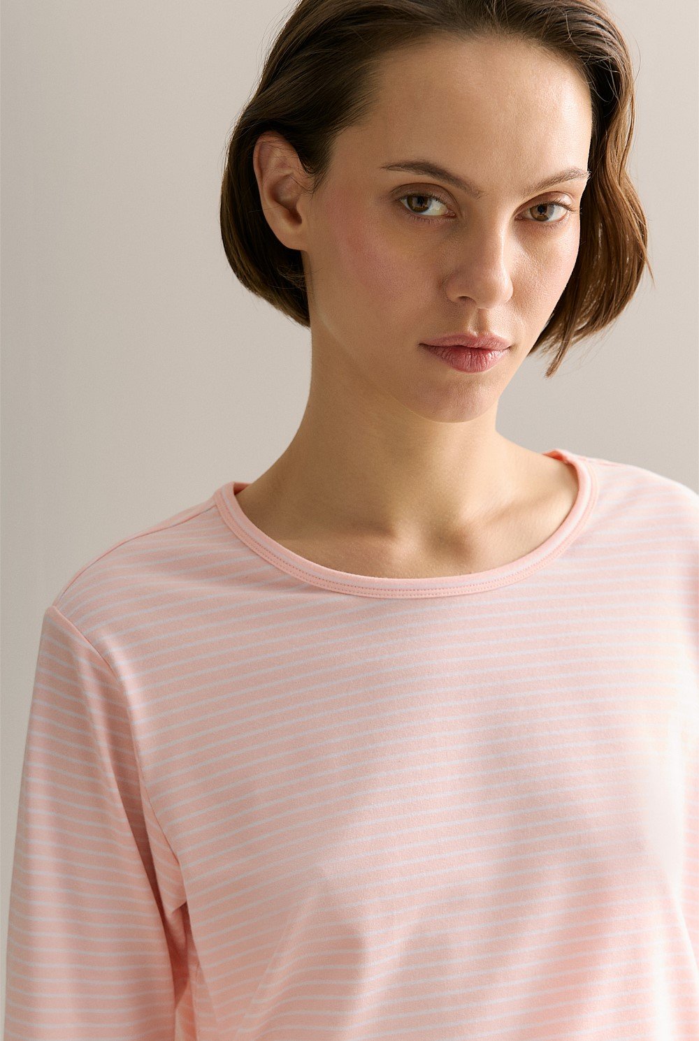 Organically Grown Cotton Stripe 3/4 Sleeve T-shirt