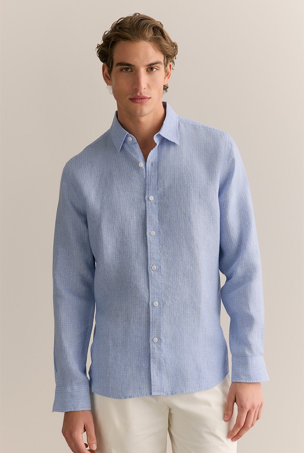 Regular Fit Yarn Dyed Linen Grid Shirt