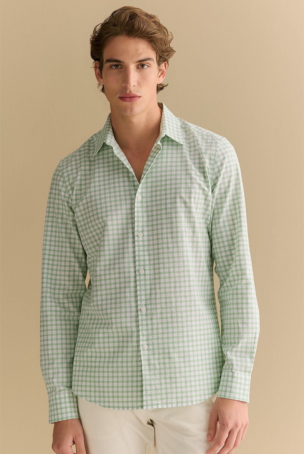 Tailored Fit Cotton Poplin Gingham Shirt