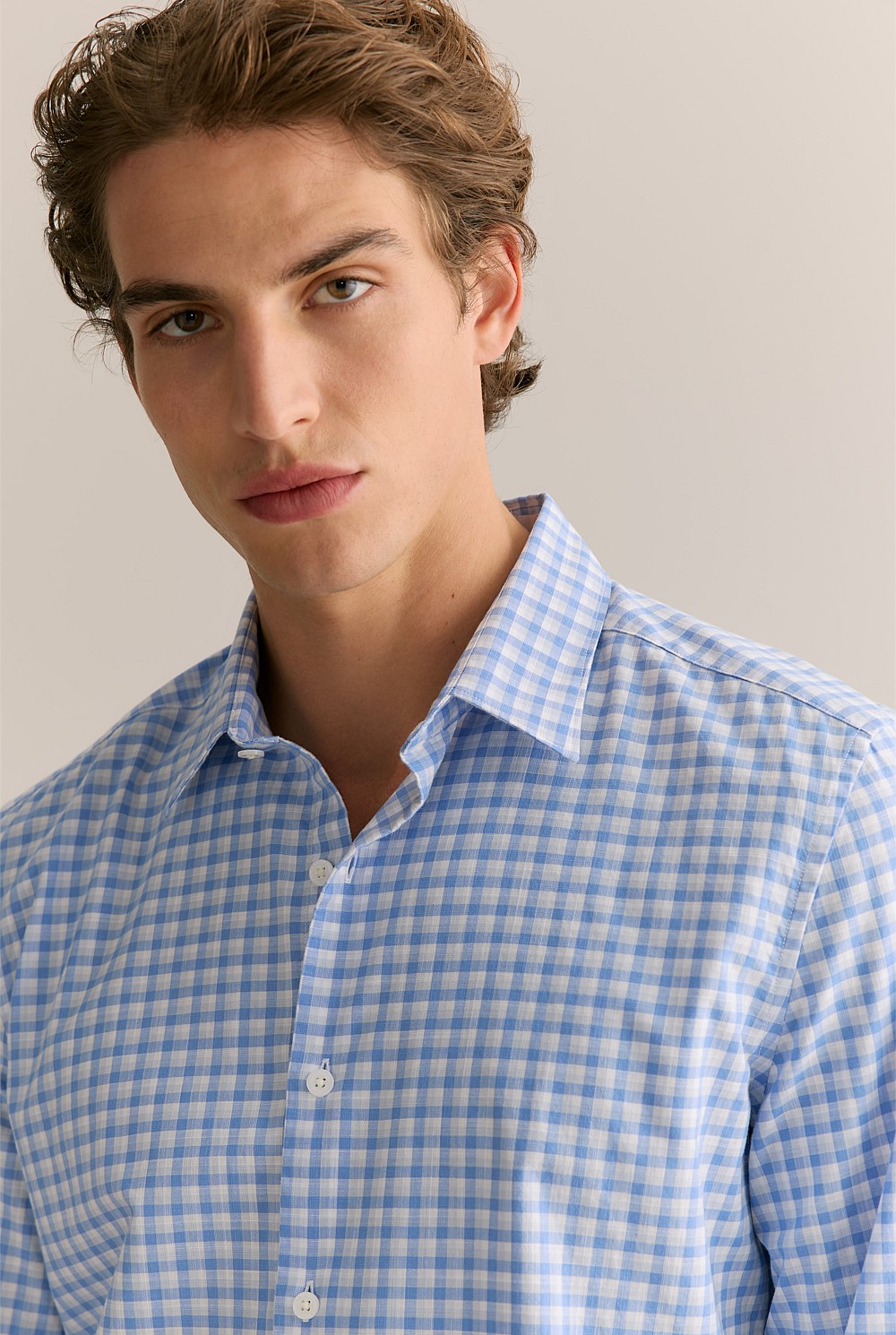 Tailored Fit Cotton Poplin Gingham Shirt