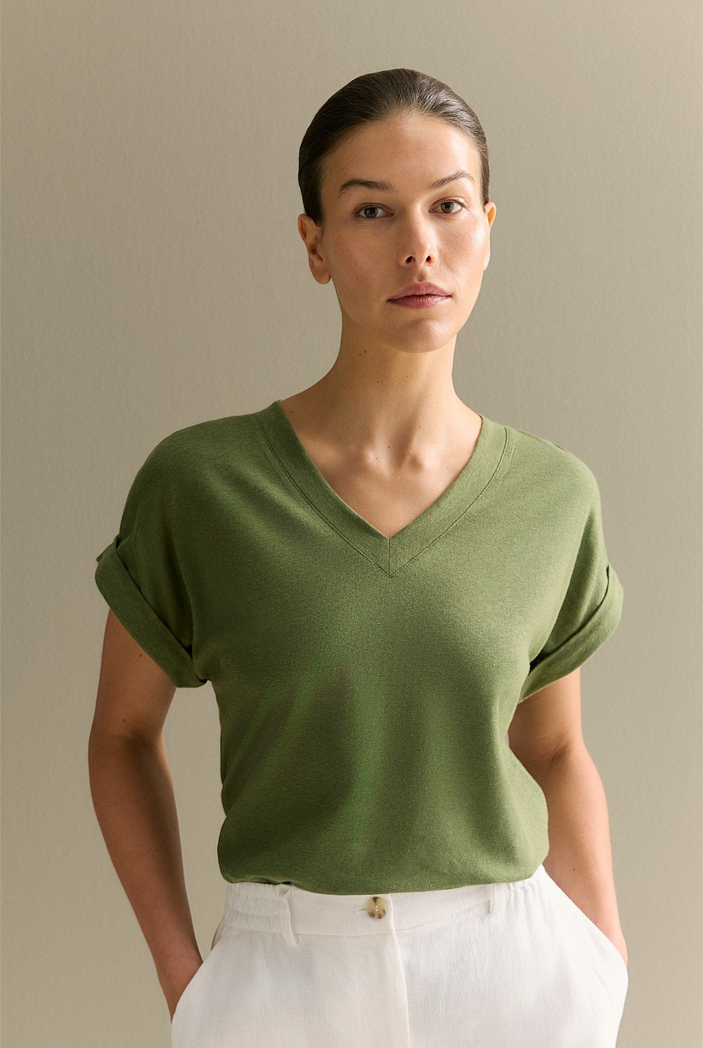 Linen Cotton V Neck T-shirt