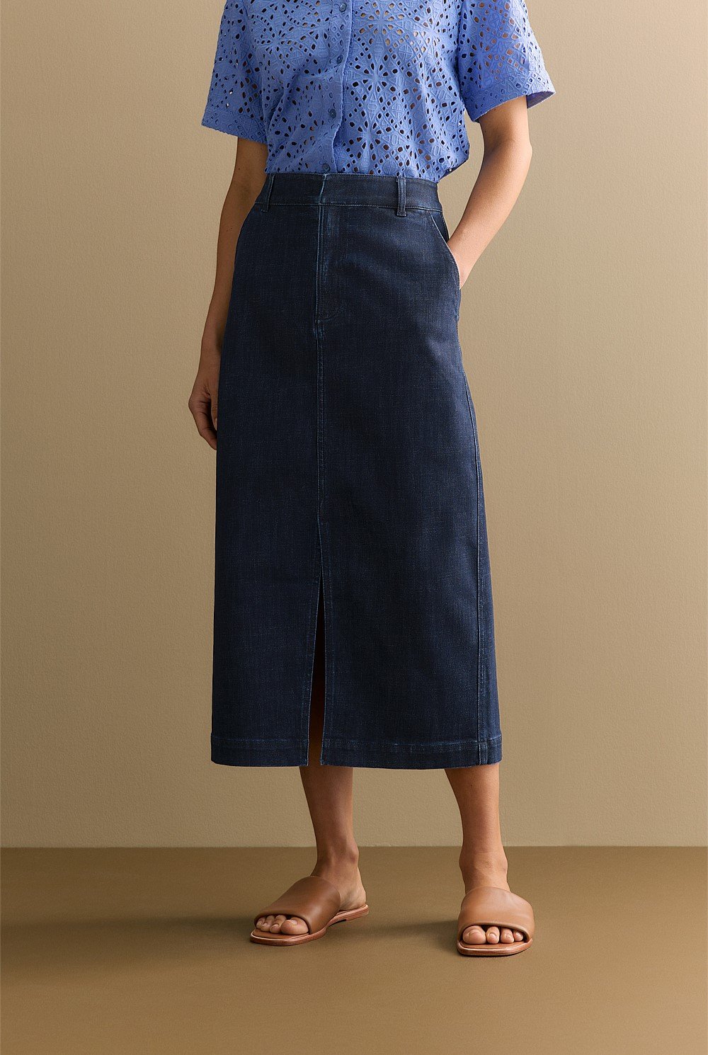 Australian Cotton Blend Tailored Denim Skirt