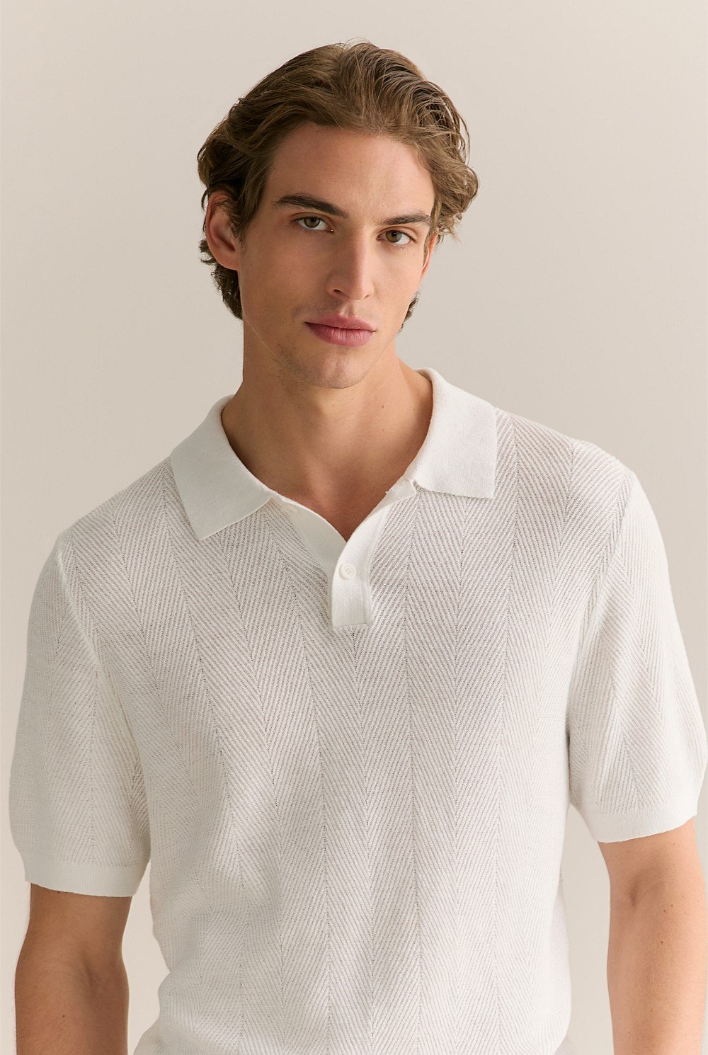 Linen Cotton Textured Stitch Polo